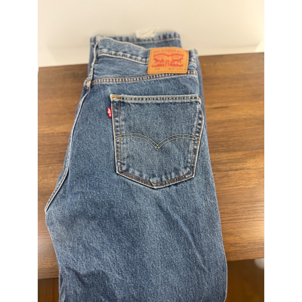 Levis 505 Regular Fit Straight Leg Jeans Medium Wash Blue Denim W36 L32